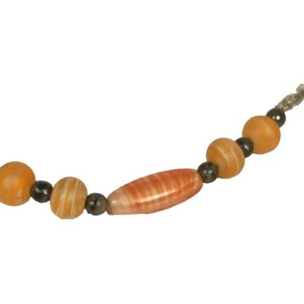 Vintage Glass Beaded 16” Choker Necklace Antique Orange White Barrel Clasp